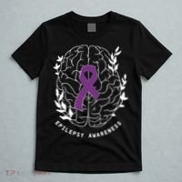 Epilepsy Awareness Ribbon Purple Epilepsy Brain Grahpic T-Shirt thumb 5