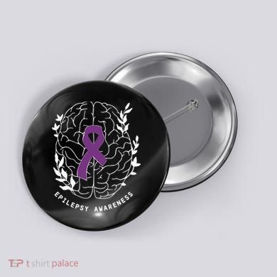 Epilepsy Awareness Ribbon Purple Epilepsy Brain Grahpic Button