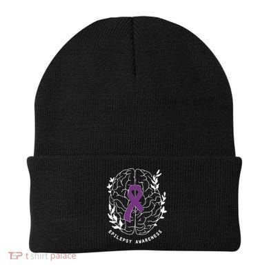 Epilepsy Awareness Ribbon Purple Epilepsy Brain Grahpic Beanie
