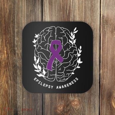 Epilepsy Awareness Ribbon Purple Epilepsy Brain Grahpic Coaster