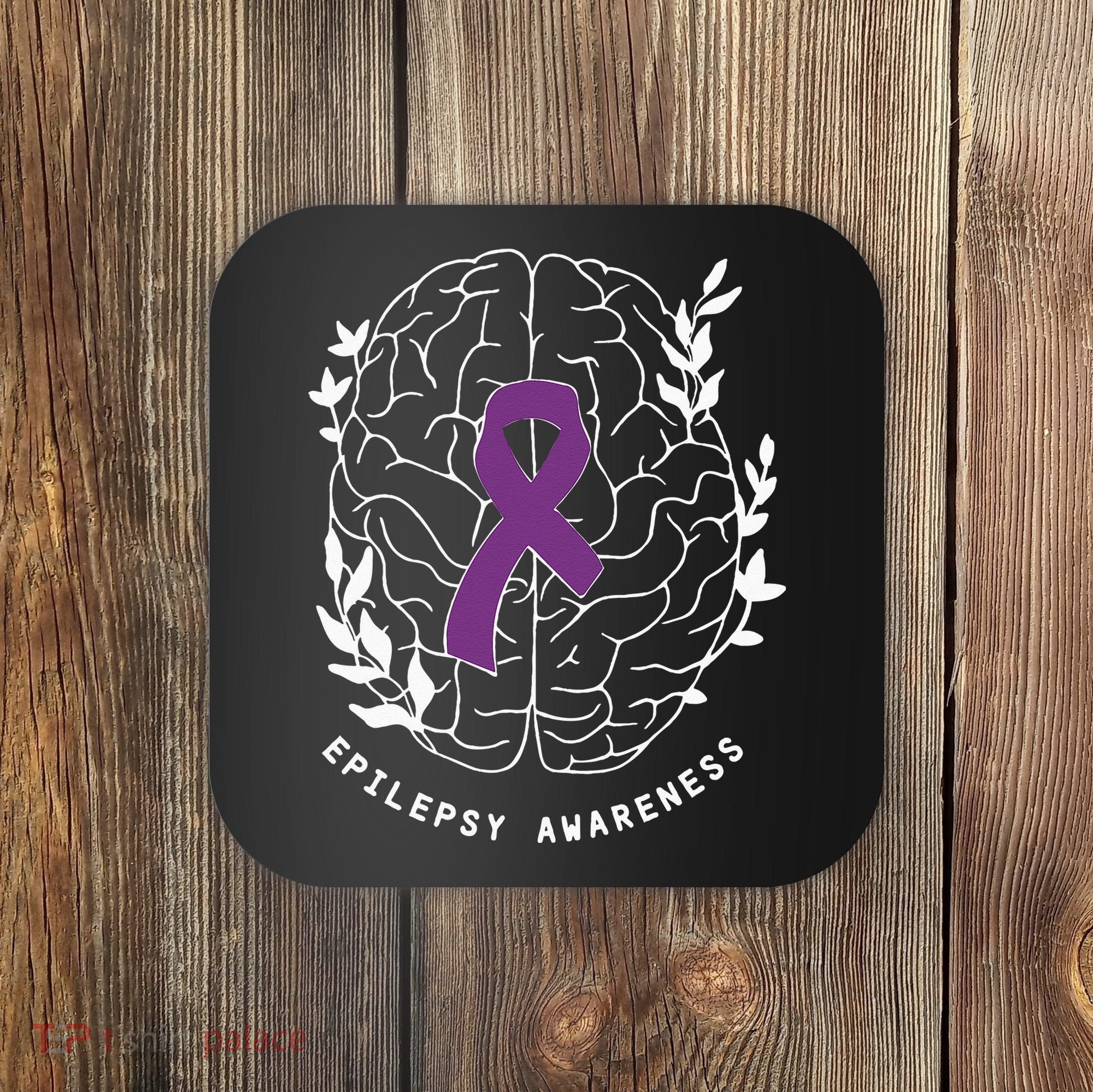 Epilepsy Awareness Ribbon Purple Epilepsy Brain Grahpic Coaster