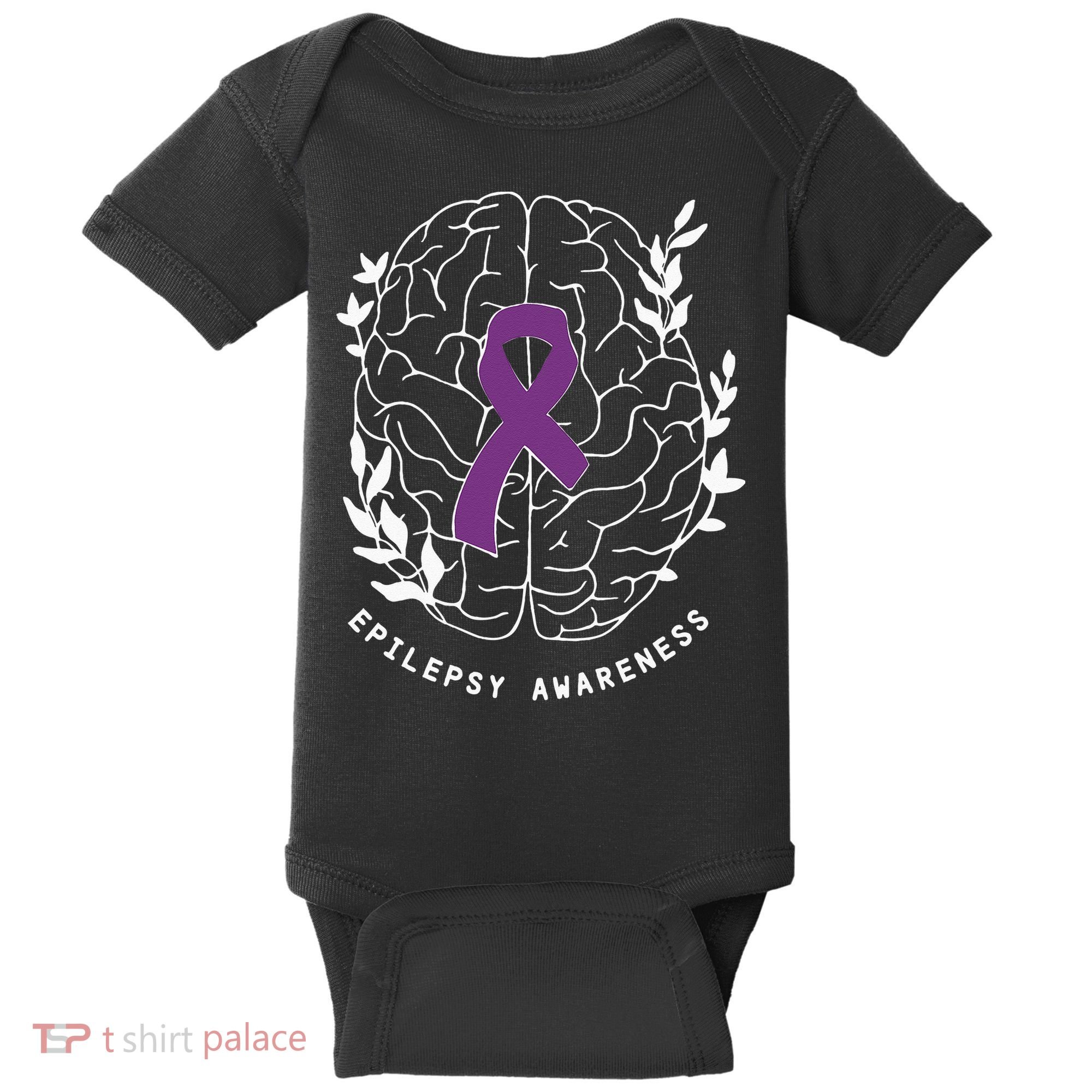 Epilepsy Awareness Ribbon Purple Epilepsy Brain Grahpic Baby Bodysuit