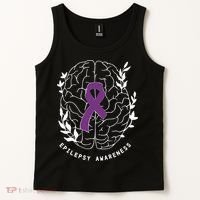 Epilepsy Awareness Ribbon Purple Epilepsy Brain Grahpic Tank Top thumb 2