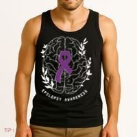 Epilepsy Awareness Ribbon Purple Epilepsy Brain Grahpic Tank Top thumb 3