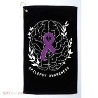 Epilepsy Awareness Ribbon Purple Epilepsy Brain Grahpic Golf Towel thumb 0