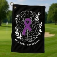 Epilepsy Awareness Ribbon Purple Epilepsy Brain Grahpic Golf Towel thumb 1