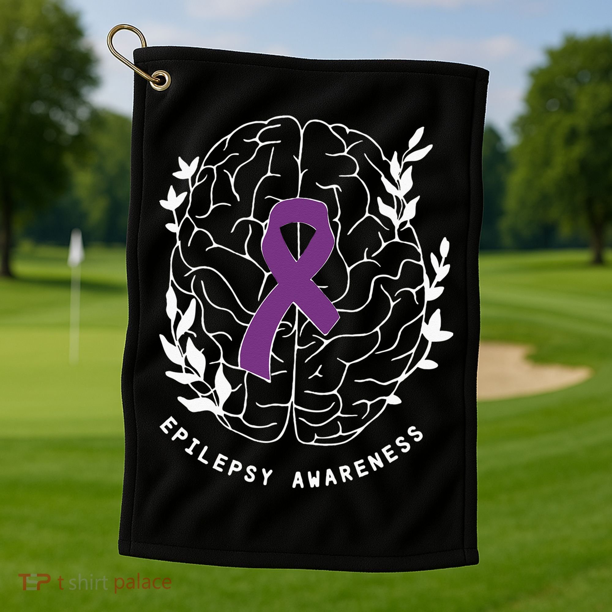 Epilepsy Awareness Ribbon Purple Epilepsy Brain Grahpic Golf Towel