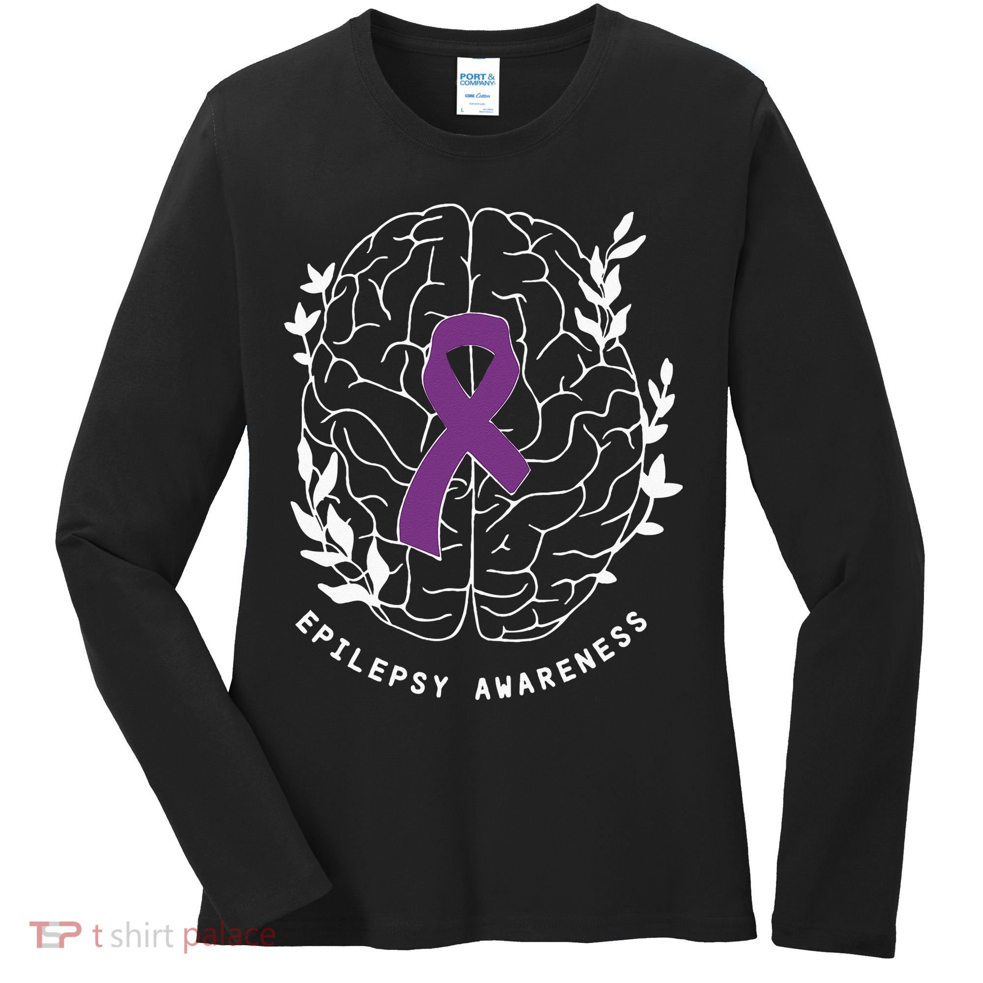 Epilepsy Awareness Ribbon Purple Epilepsy Brain Grahpic Women's Long Sleeve Shirt
