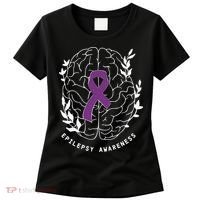 Epilepsy Awareness Ribbon Purple Epilepsy Brain Grahpic Women's T-Shirt thumb 0
