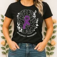 Epilepsy Awareness Ribbon Purple Epilepsy Brain Grahpic Women's T-Shirt thumb 2