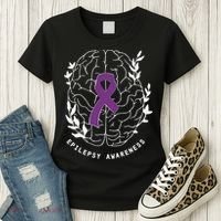Epilepsy Awareness Ribbon Purple Epilepsy Brain Grahpic Women's T-Shirt thumb 3