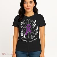 Epilepsy Awareness Ribbon Purple Epilepsy Brain Grahpic Women's T-Shirt thumb 4