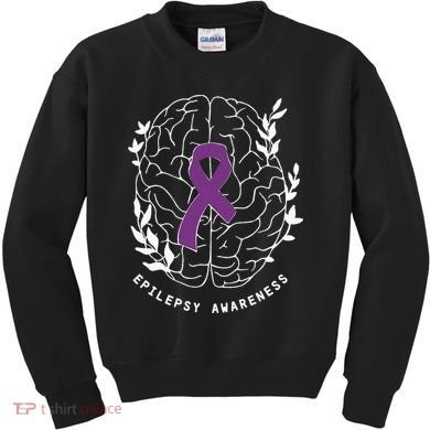 Epilepsy Awareness Ribbon Purple Epilepsy Brain Grahpic Kids Sweatshirt