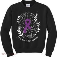Epilepsy Awareness Ribbon Purple Epilepsy Brain Grahpic Kids Sweatshirt thumb 0