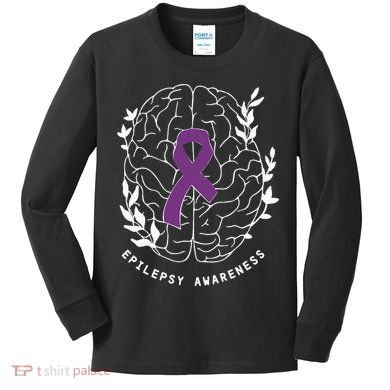 Epilepsy Awareness Ribbon Purple Epilepsy Brain Grahpic Kids Long Sleeve Shirt
