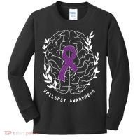 Epilepsy Awareness Ribbon Purple Epilepsy Brain Grahpic Kids Long Sleeve Shirt thumb 0