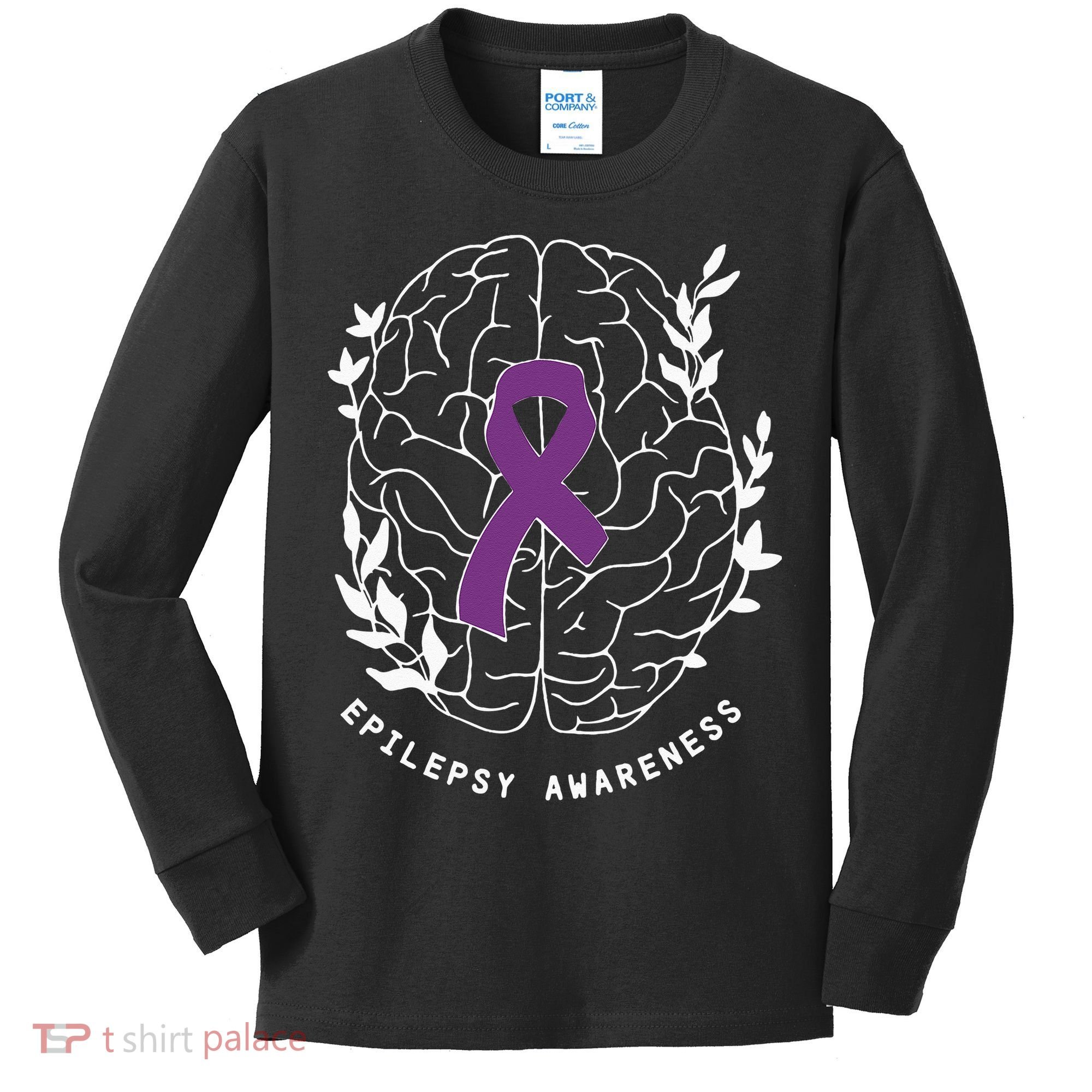 Epilepsy Awareness Ribbon Purple Epilepsy Brain Grahpic Kids Long Sleeve Shirt