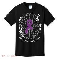 Epilepsy Awareness Ribbon Purple Epilepsy Brain Grahpic Kids T-Shirt thumb 0