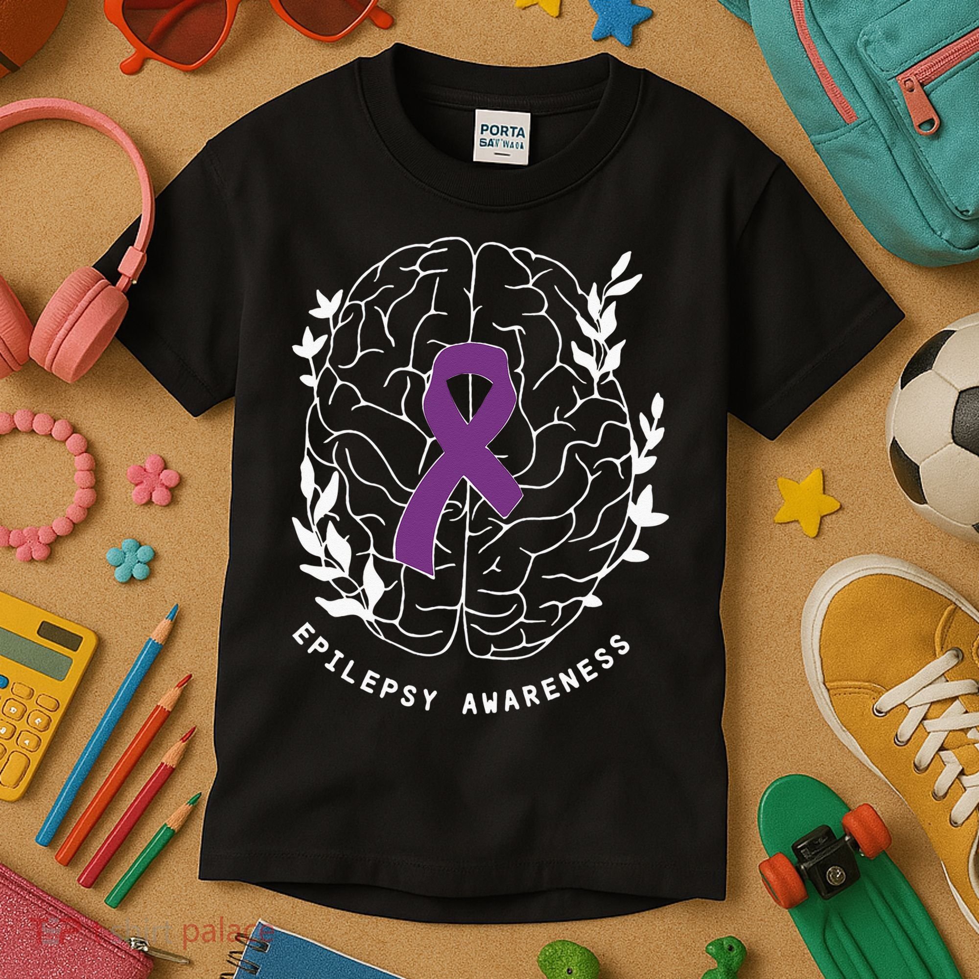 Epilepsy Awareness Ribbon Purple Epilepsy Brain Grahpic Kids T-Shirt