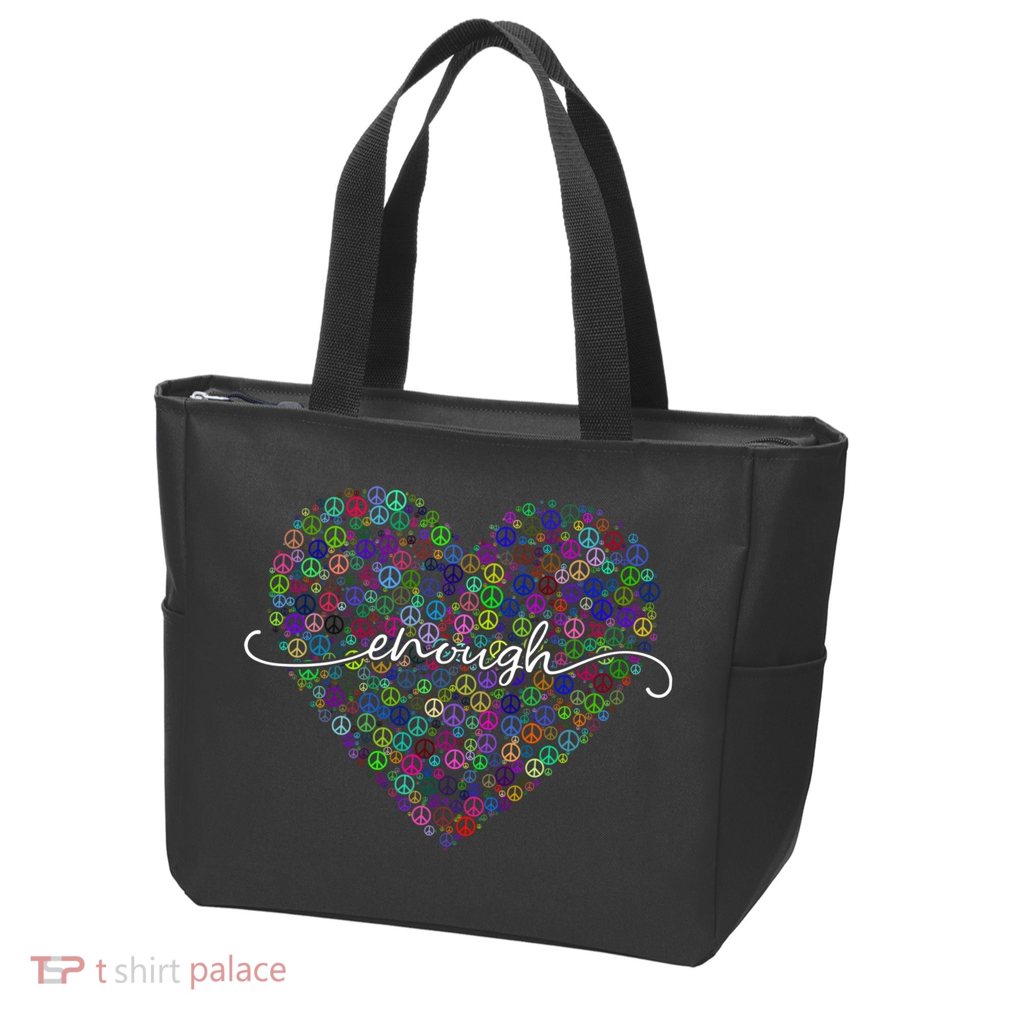 Enough Awareness Rainbow Peace Heart Tote Bag