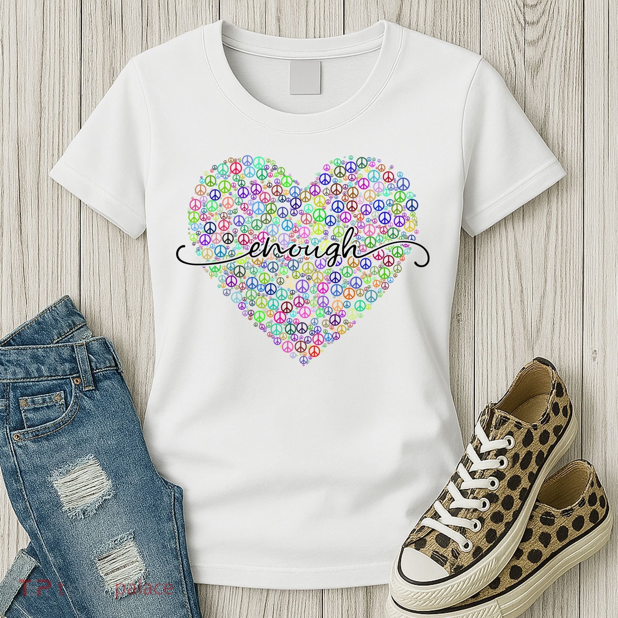 Enough Awareness Rainbow Peace Heart Women's T-Shirt