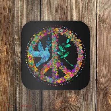 Earth Watercolor Peace Sign Coaster