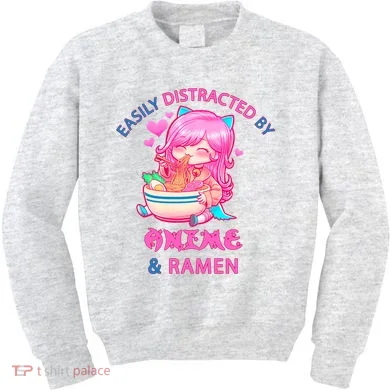 Easily Distracted By Anime & Ramen Kids Sweatshirt