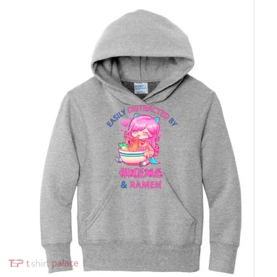 Easily Distracted By Anime & Ramen Kids Hoodie
