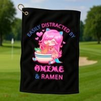 Easily Distracted By Anime & Ramen Golf Towel thumb 1