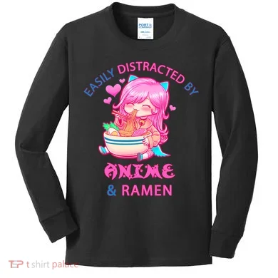 Easily Distracted By Anime & Ramen Kids Long Sleeve Shirt