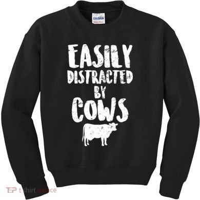 Easily Distracted By Cows Kids Sweatshirt