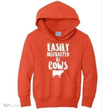 Easily Distracted By Cows Kids Hoodie