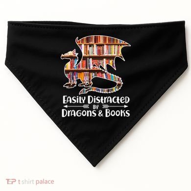 Easily Distracted By Dragons And Books USA-Made Doggie Bandana