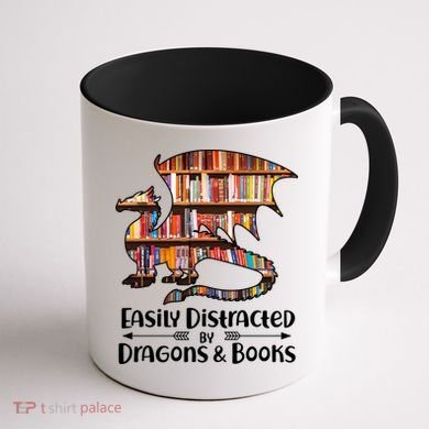 Easily Distracted By Dragons And Books Coffee Mug back