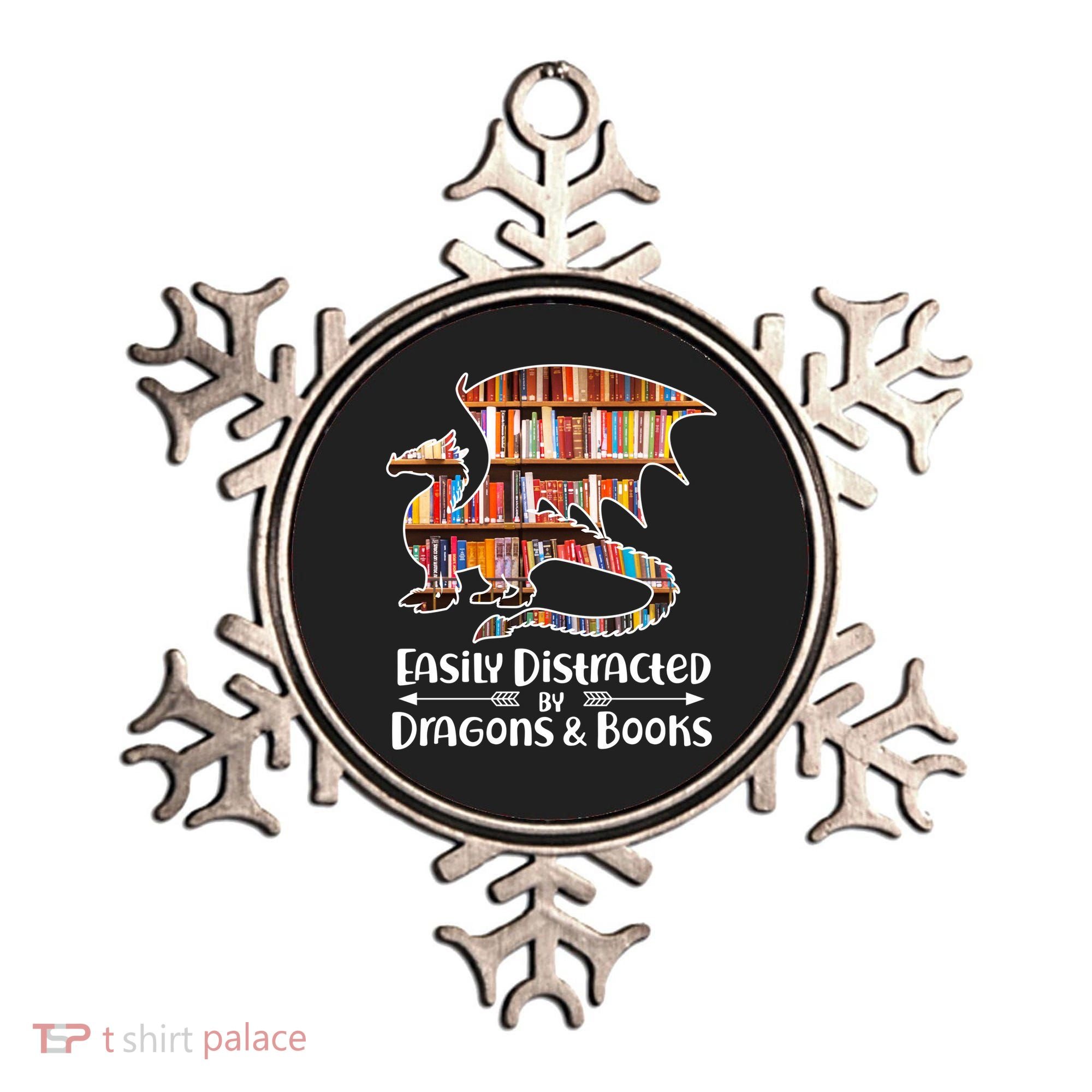 Easily Distracted By Dragons And Books Ornament