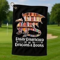 Easily Distracted By Dragons And Books Golf Towel thumb 1