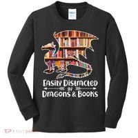 Easily Distracted By Dragons And Books Kids Long Sleeve Shirt thumb 0