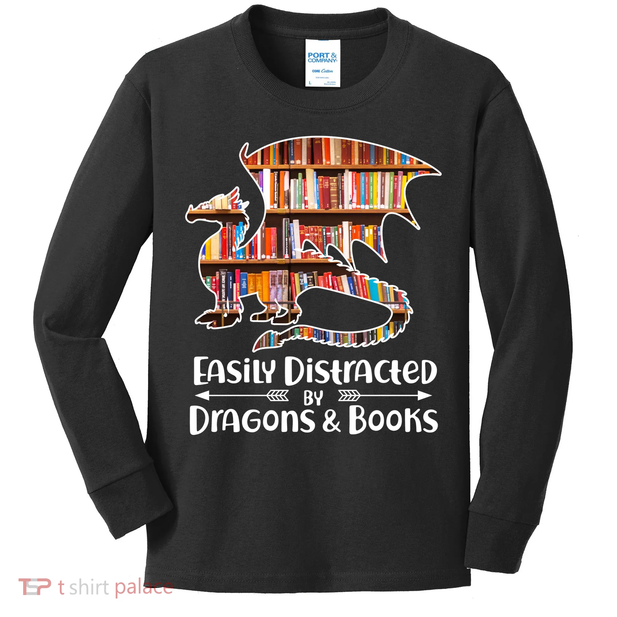 Easily Distracted By Dragons And Books Kids Long Sleeve Shirt