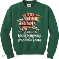 Easily Distracted By Dragons And Books Kids Sweatshirt thumb 0