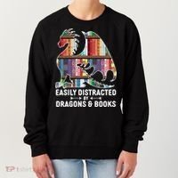 Easily Distracted By Dragons and Books Fantasy Book Lover Women's Sweatshirt thumb 0