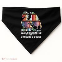 Easily Distracted By Dragons and Books Fantasy Book Lover USA-Made Doggie Bandana thumb 0