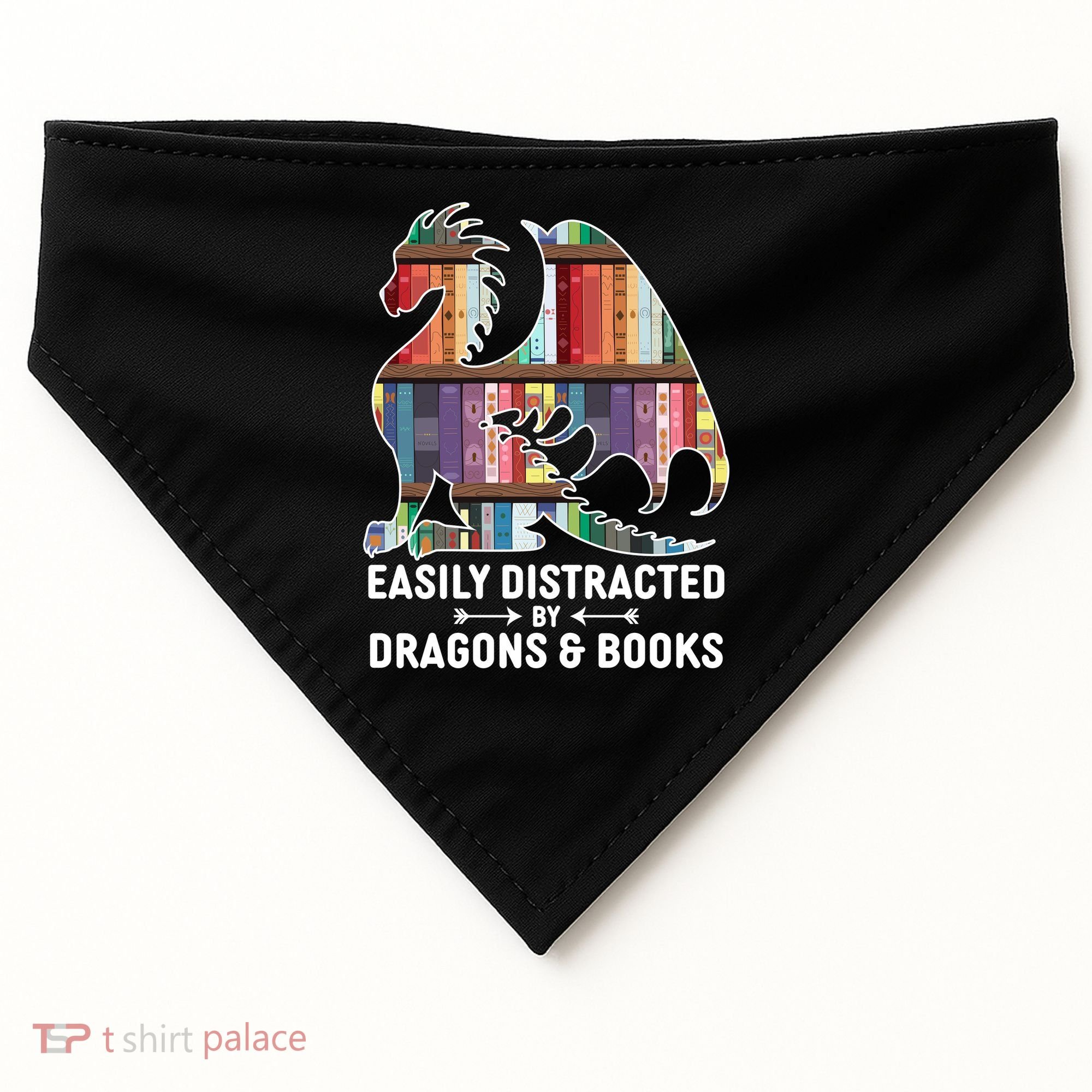 Easily Distracted By Dragons and Books Fantasy Book Lover USA-Made Doggie Bandana