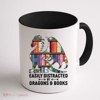 Easily Distracted By Dragons and Books Fantasy Book Lover Coffee Mug thumb 1