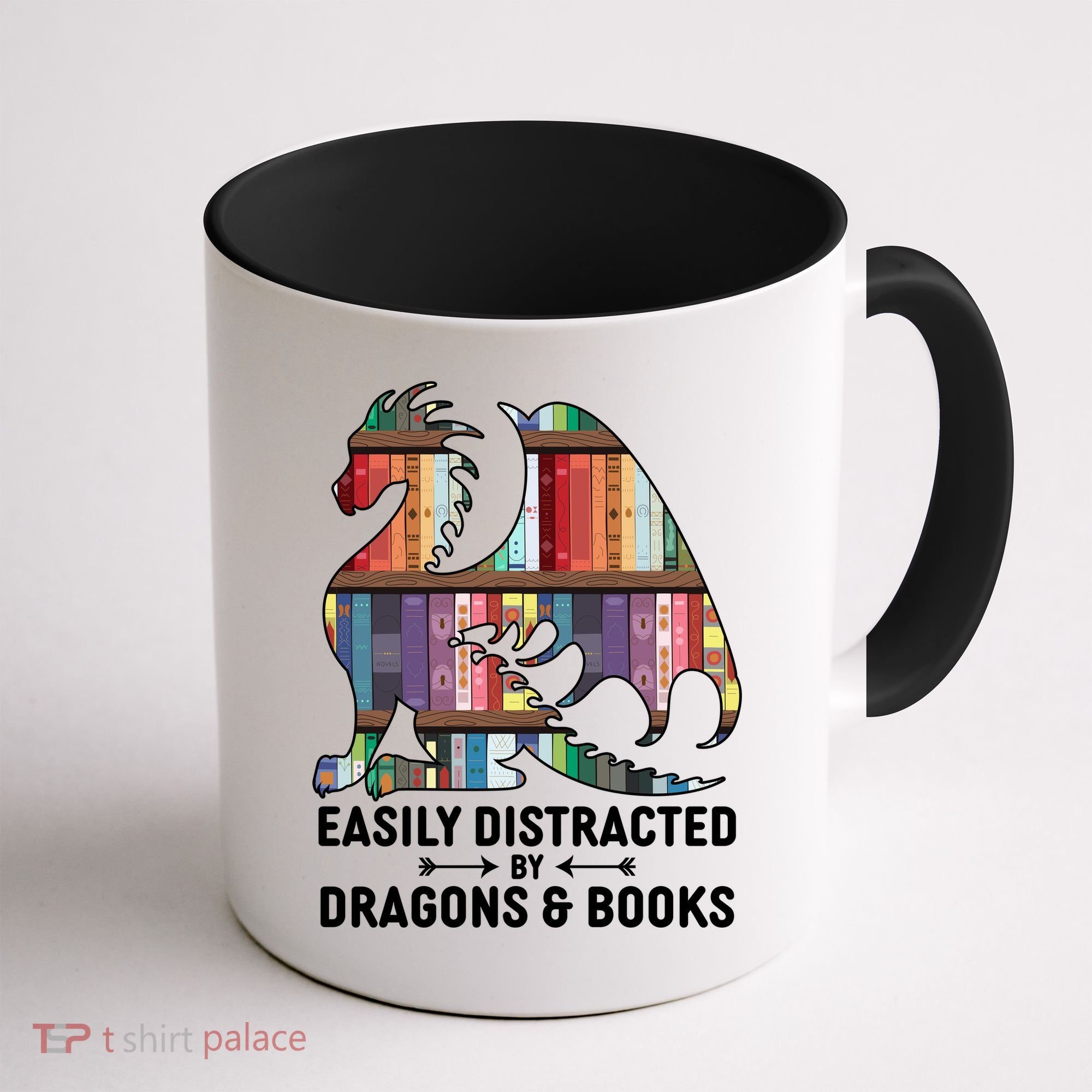 Easily Distracted By Dragons and Books Fantasy Book Lover Coffee Mug