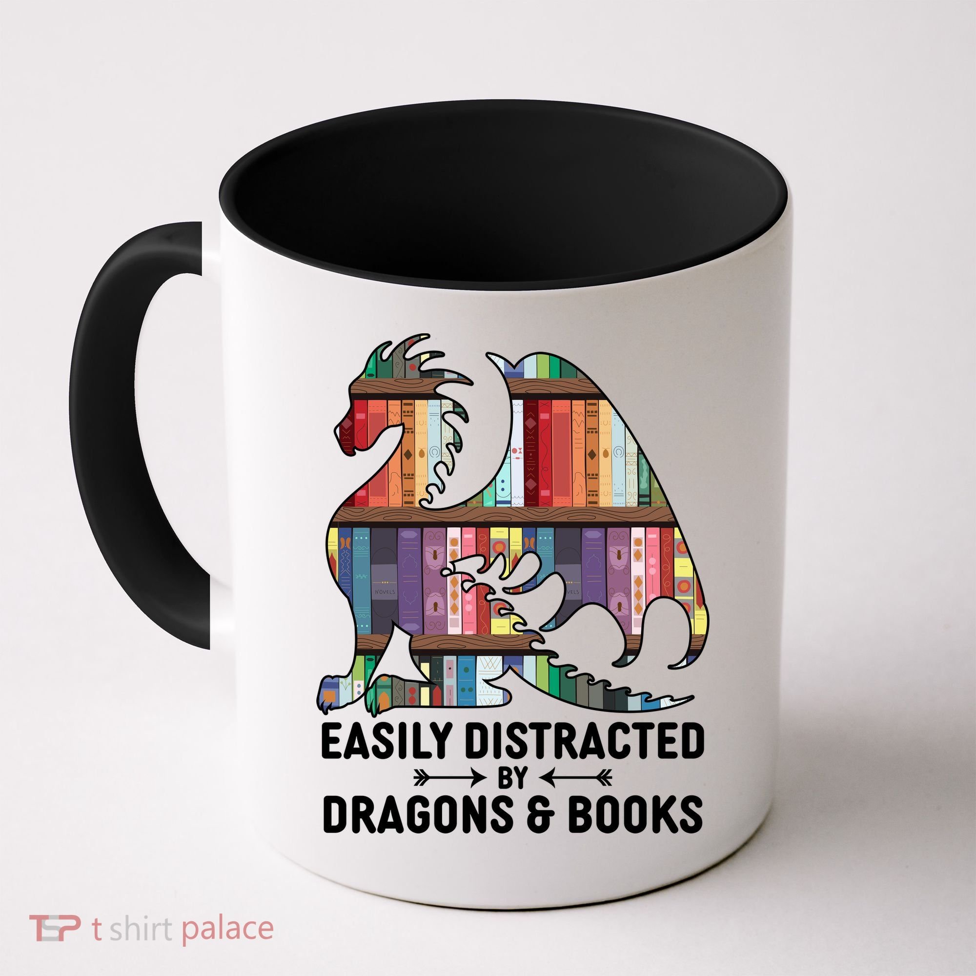 Easily Distracted By Dragons and Books Fantasy Book Lover Coffee Mug