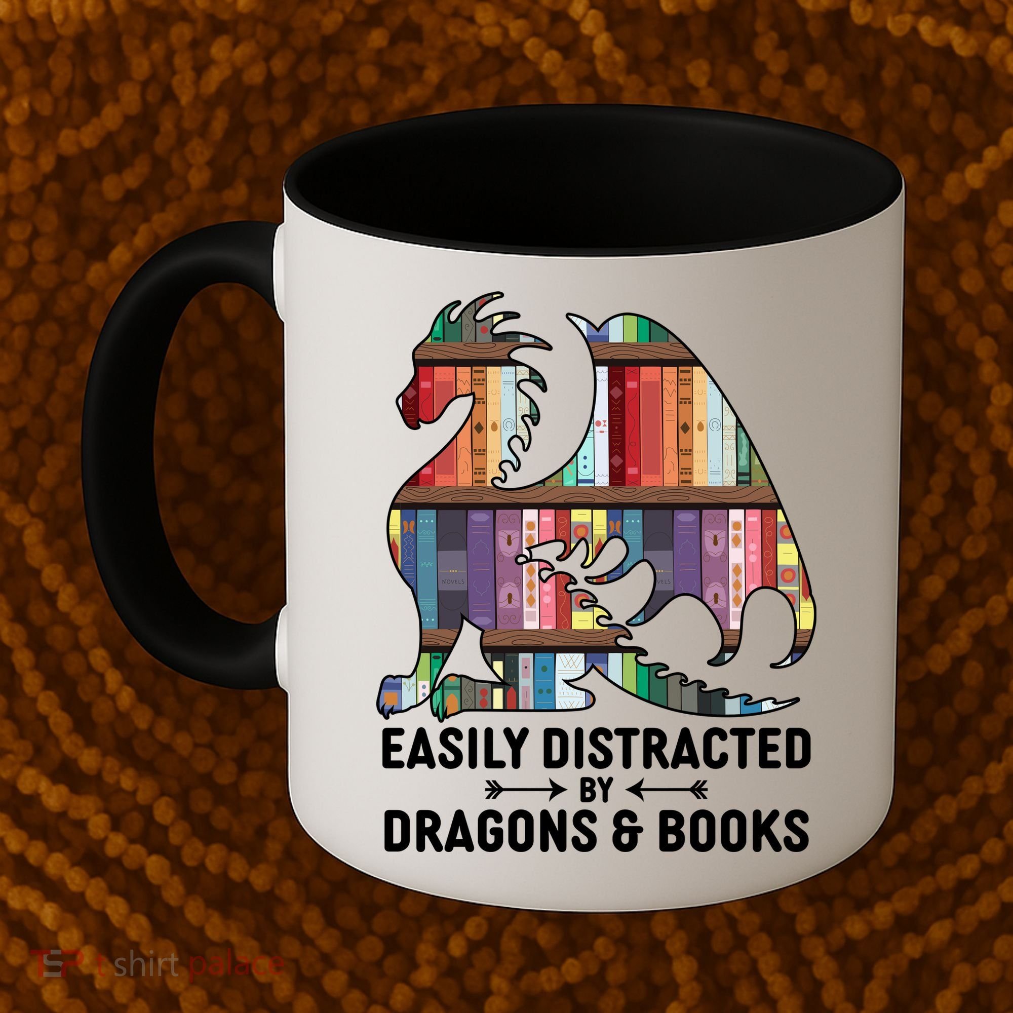 Easily Distracted By Dragons and Books Fantasy Book Lover Coffee Mug