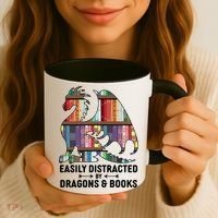 Easily Distracted By Dragons and Books Fantasy Book Lover Coffee Mug thumb 3