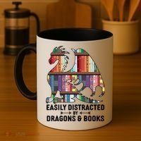Easily Distracted By Dragons and Books Fantasy Book Lover Coffee Mug thumb 4