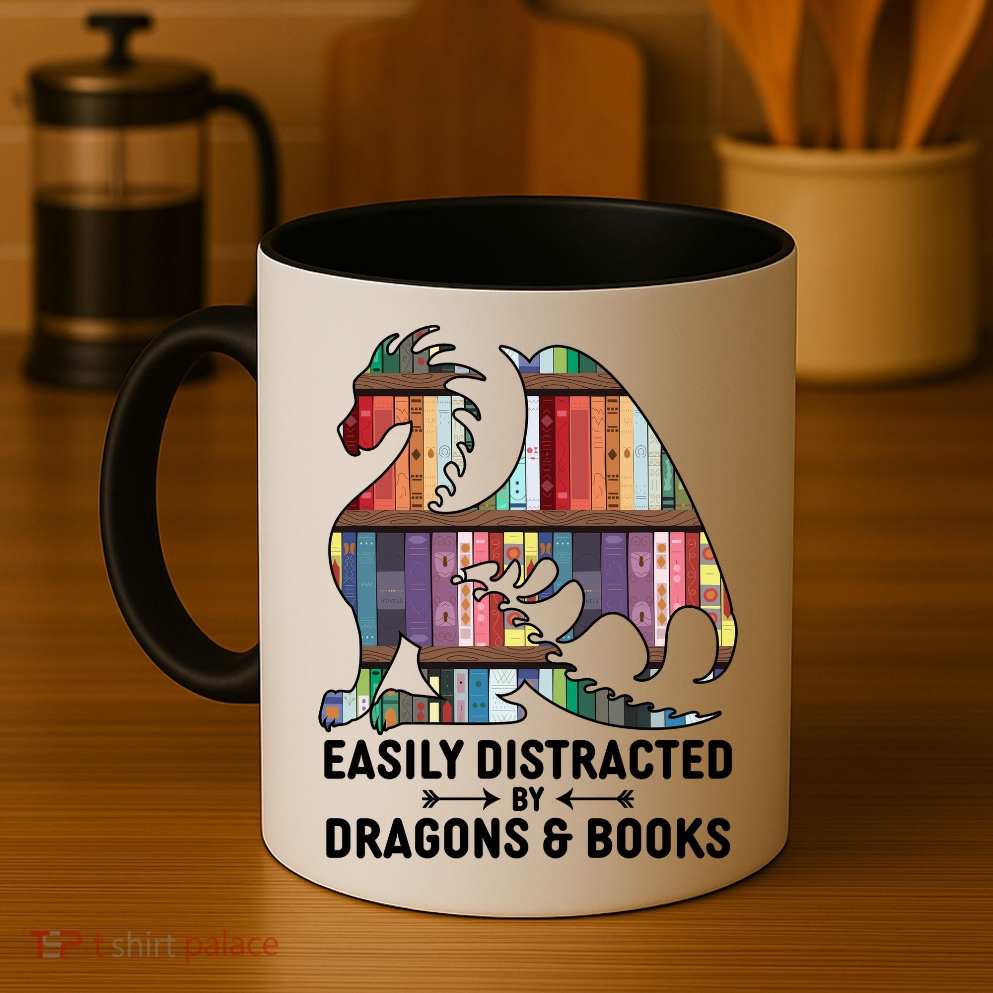 Easily Distracted By Dragons and Books Fantasy Book Lover Coffee Mug