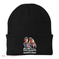 Easily Distracted By Dragons and Books Fantasy Book Lover Beanie thumb 0
